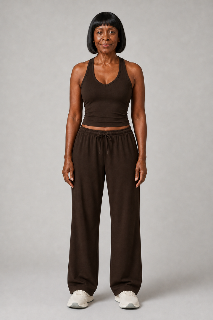 Novella in Deep Mocha Tank + Trousers