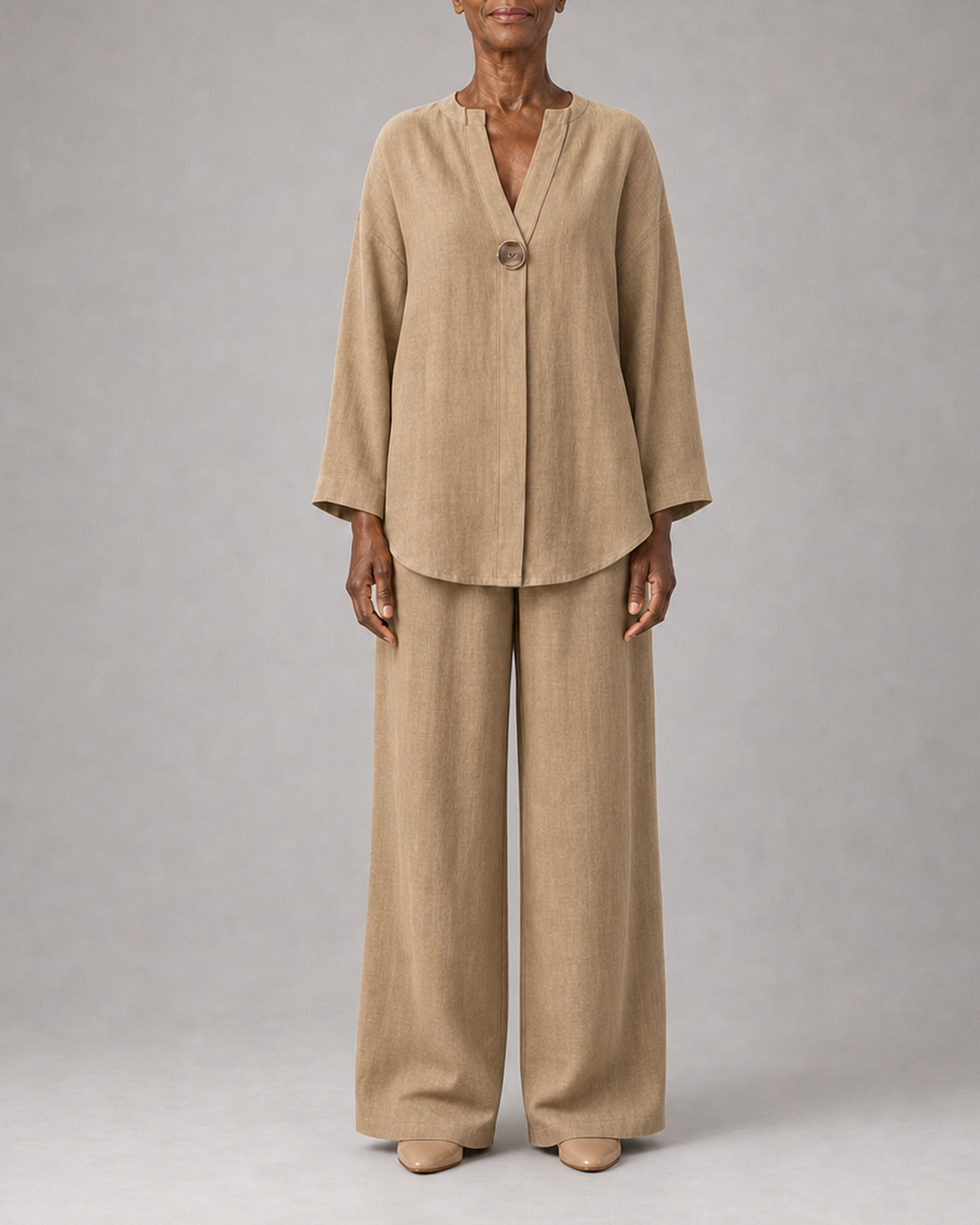 Elena in khaki beige