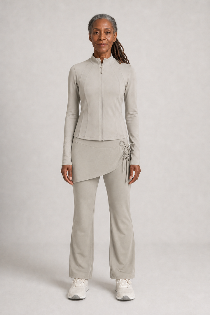 Khadijah in White & Charcoal Two-Piece