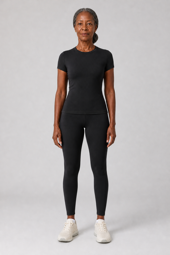 Omolade in Black Short-Sleeve Top + Trousers