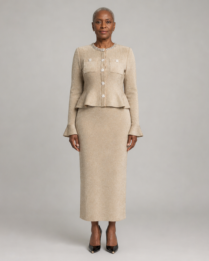 Magnolia | Shimmer Knit Peplum Two-Piece Crystal Detail