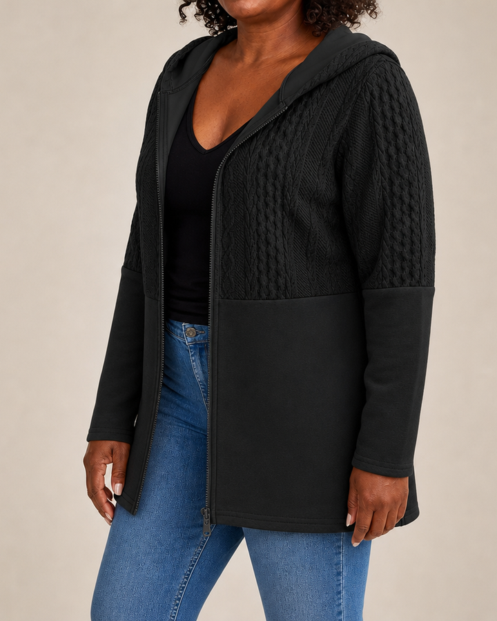 Shelia | Cable-Knit Textured Hooded Coat