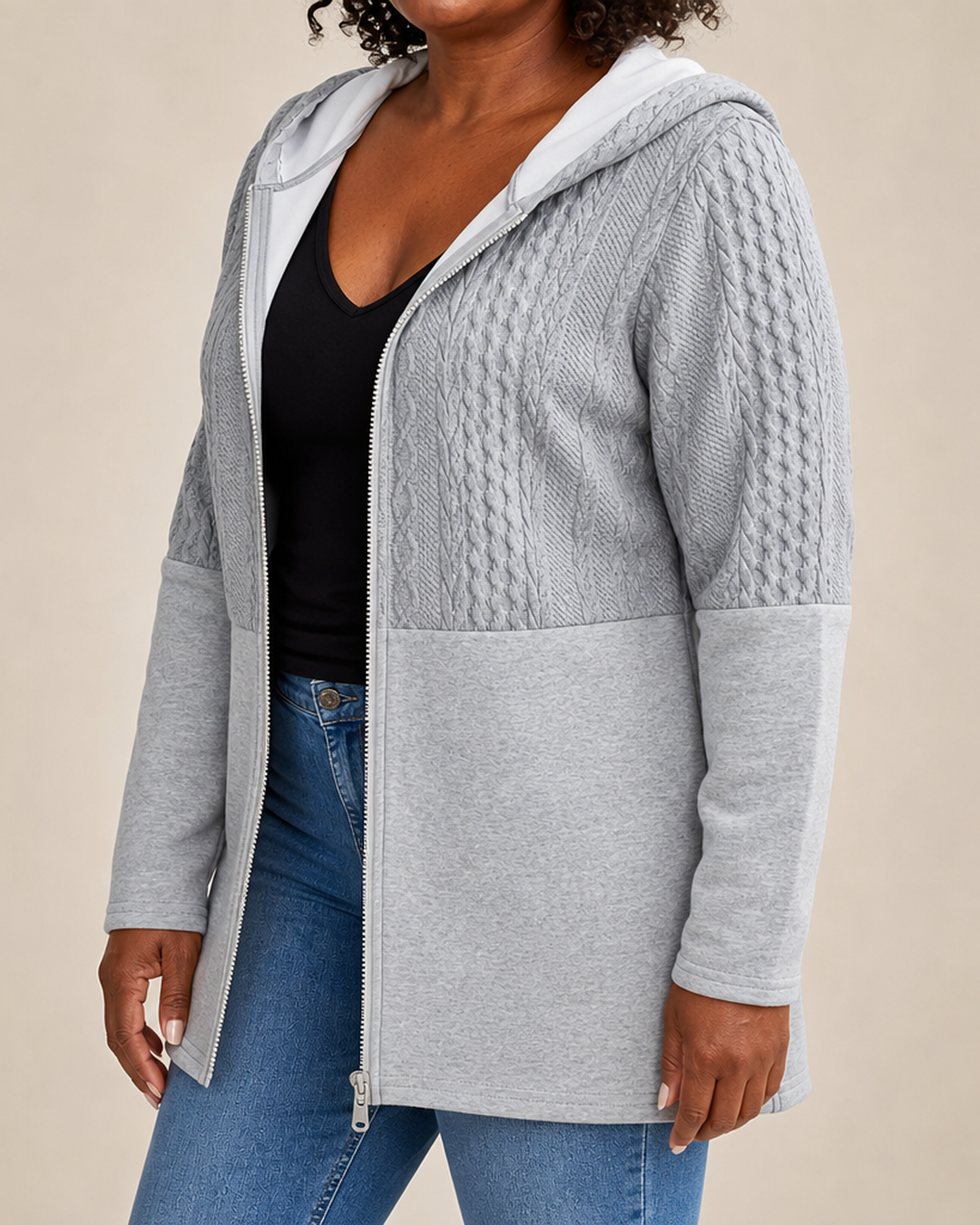 Shelia | Cable-Knit Textured Hooded Coat
