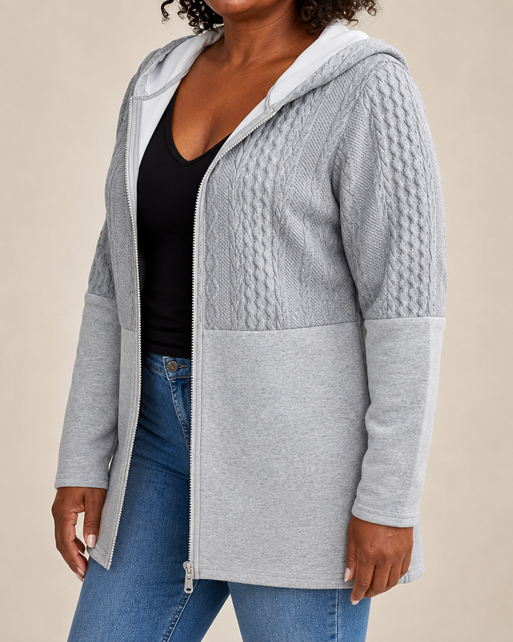 Shelia | Cable-Knit Textured Hooded Coat
