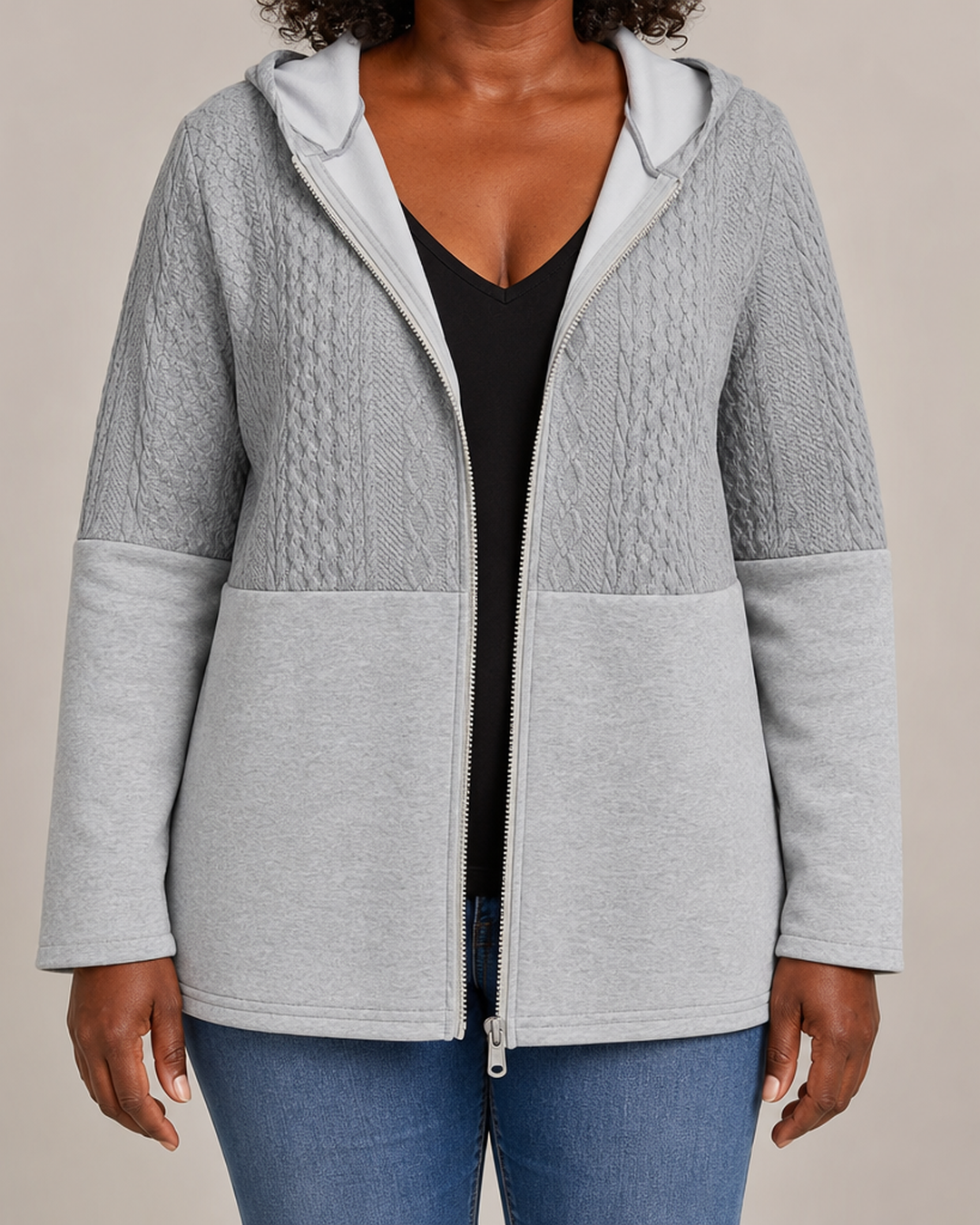 Adeline | Cable-Knit Textured Hooded Jacket