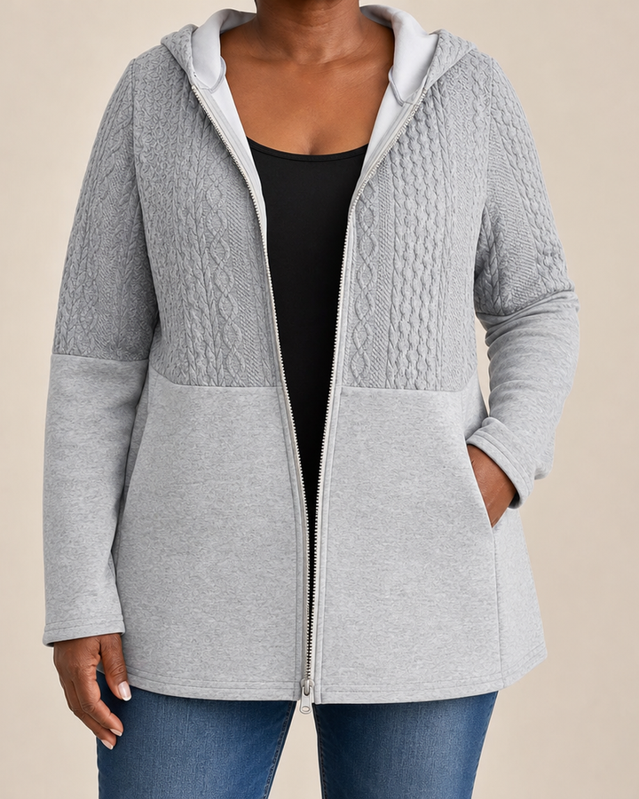 Adeline | Cable-Knit Textured Hooded Jacket