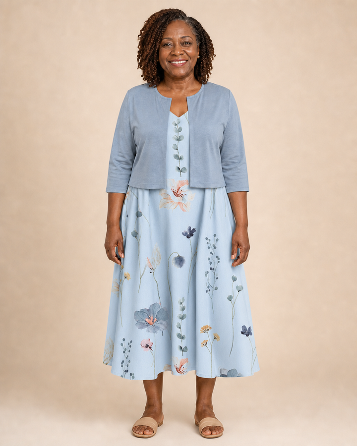 Ursuline | Floral Dress With Cropped Overlay
