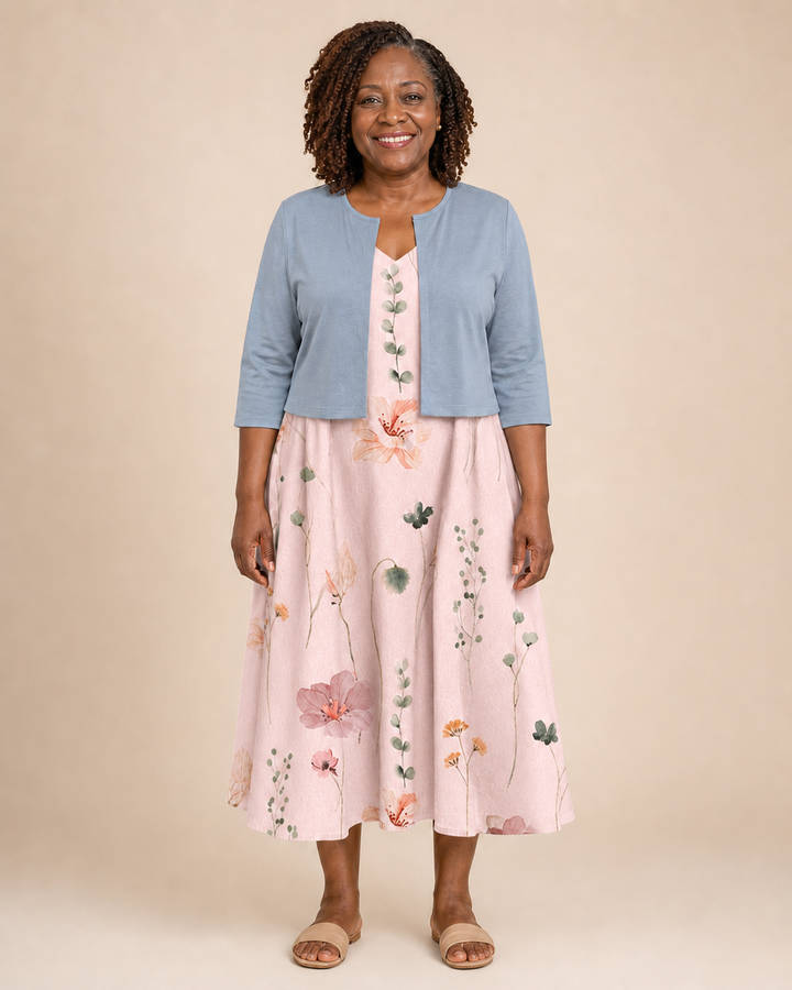 Ursuline | Floral Dress With Cropped Overlay