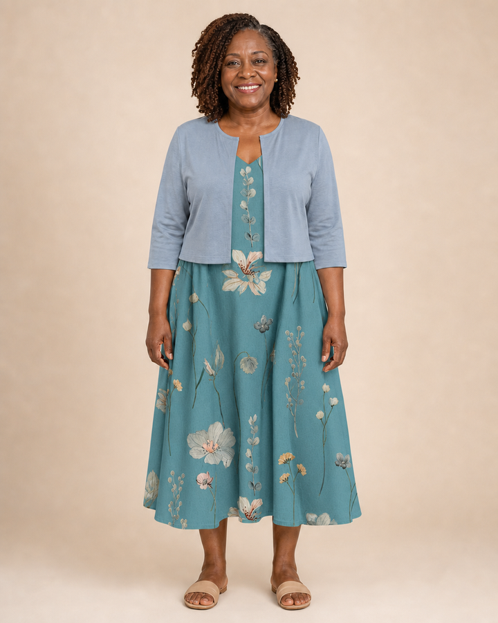 Ursuline | Floral Dress With Cropped Overlay