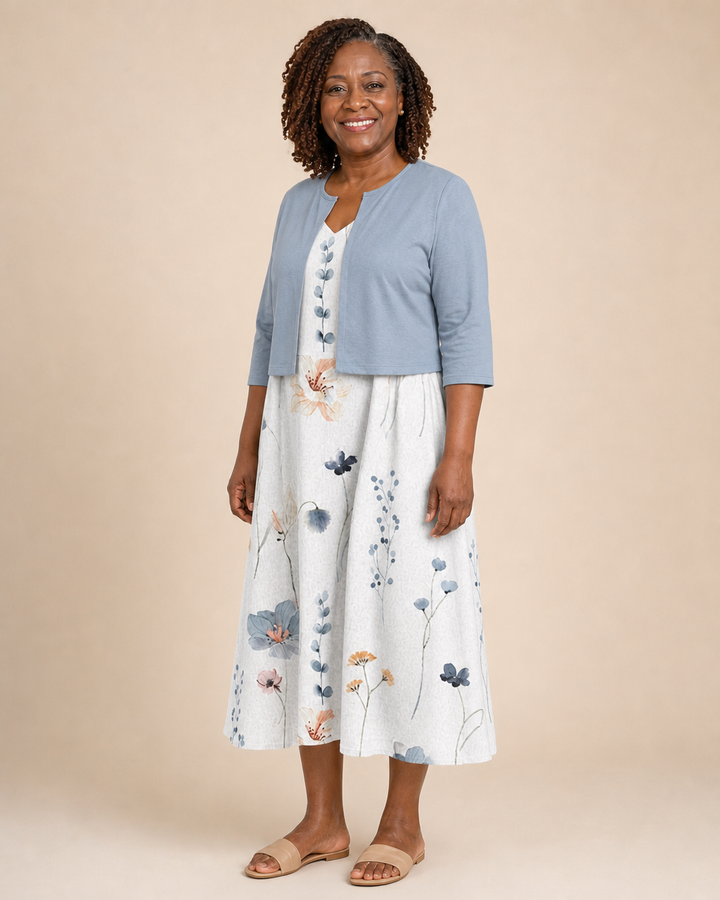 Ursuline | Floral Dress With Cropped Overlay