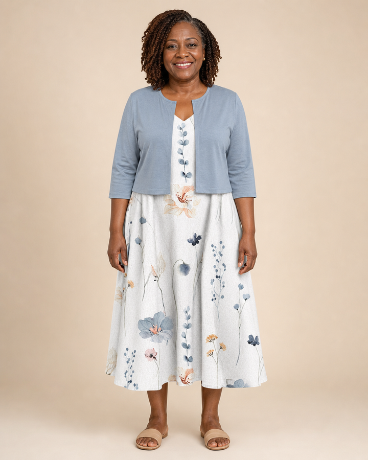 Ursuline | Floral Dress With Cropped Overlay