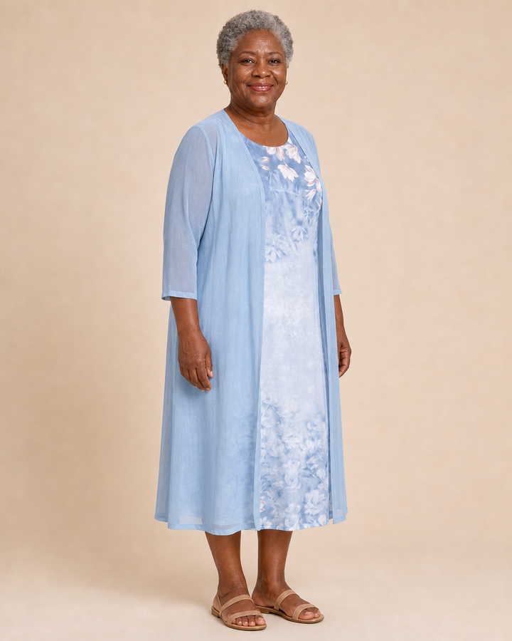 Valentia | Floral Dress With Sheer Duster