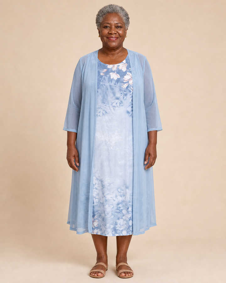 Valentia | Floral Dress With Sheer Duster
