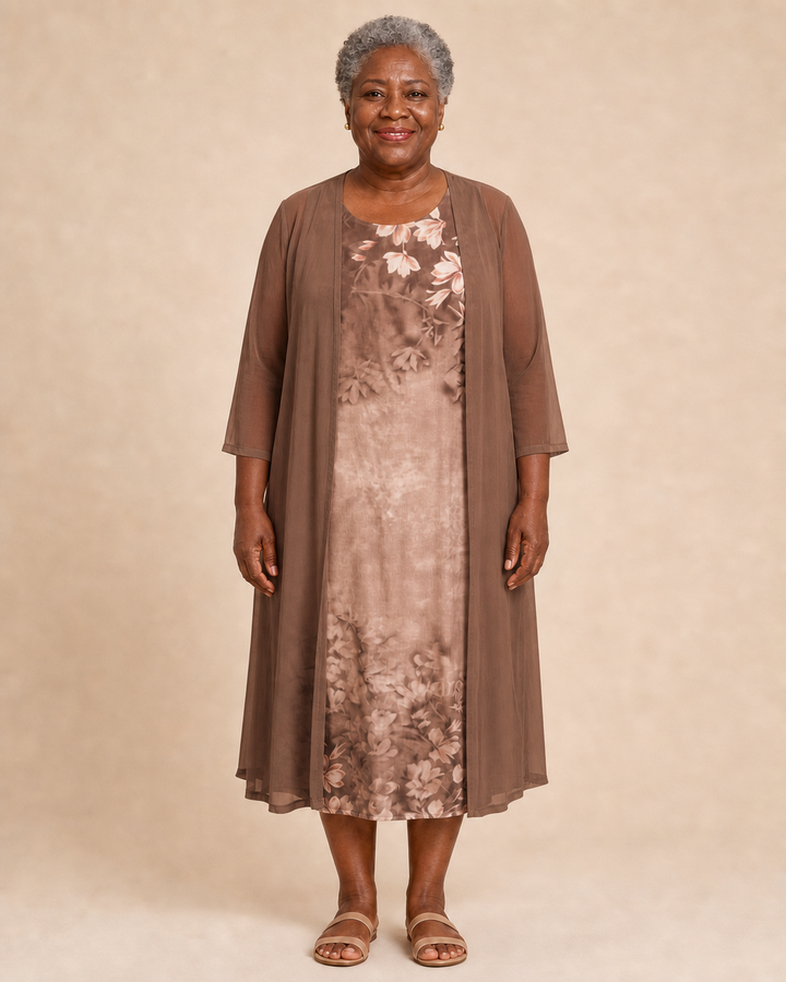 Valentia | Floral Dress With Sheer Duster