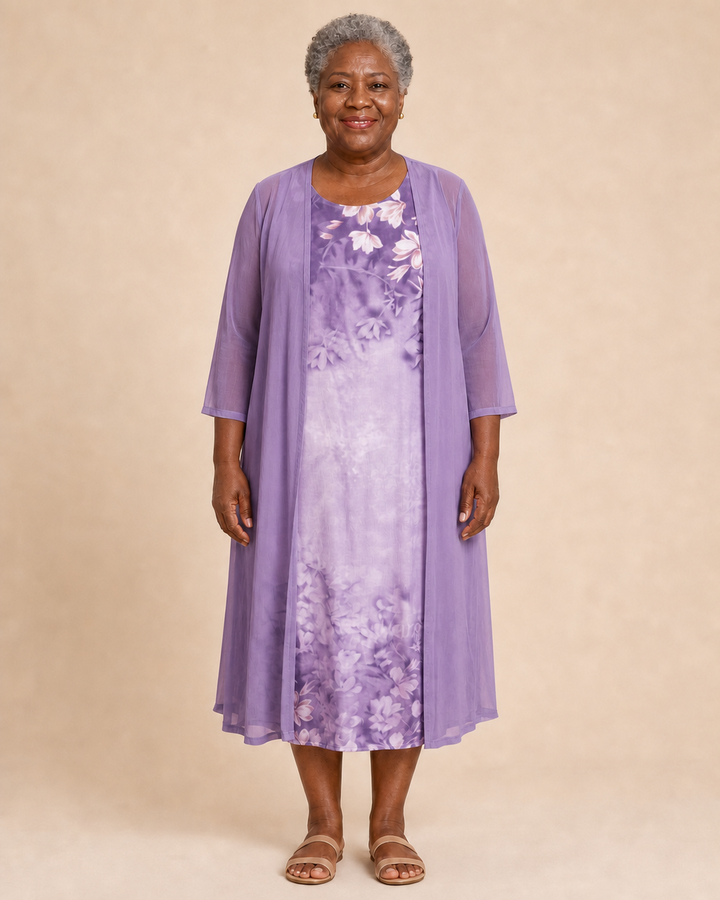 Valentia | Floral Dress With Sheer Duster