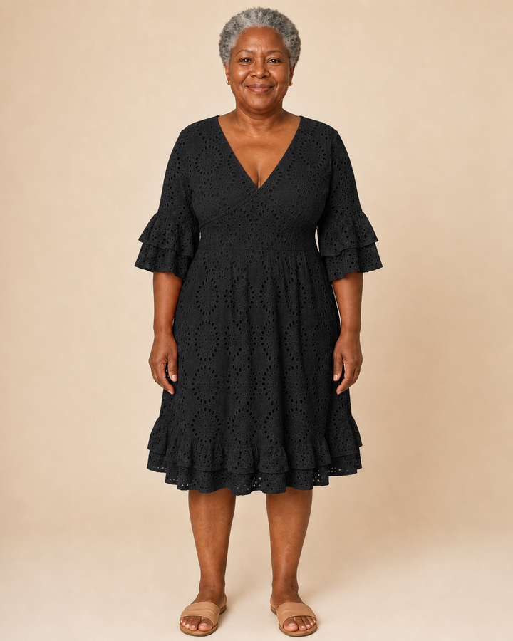 Estelline | Flutter-Sleeve Lace Wrap Dress