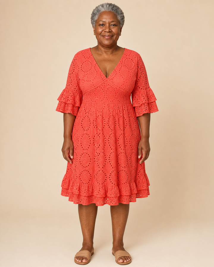 Estelline | Flutter-Sleeve Lace Wrap Dress