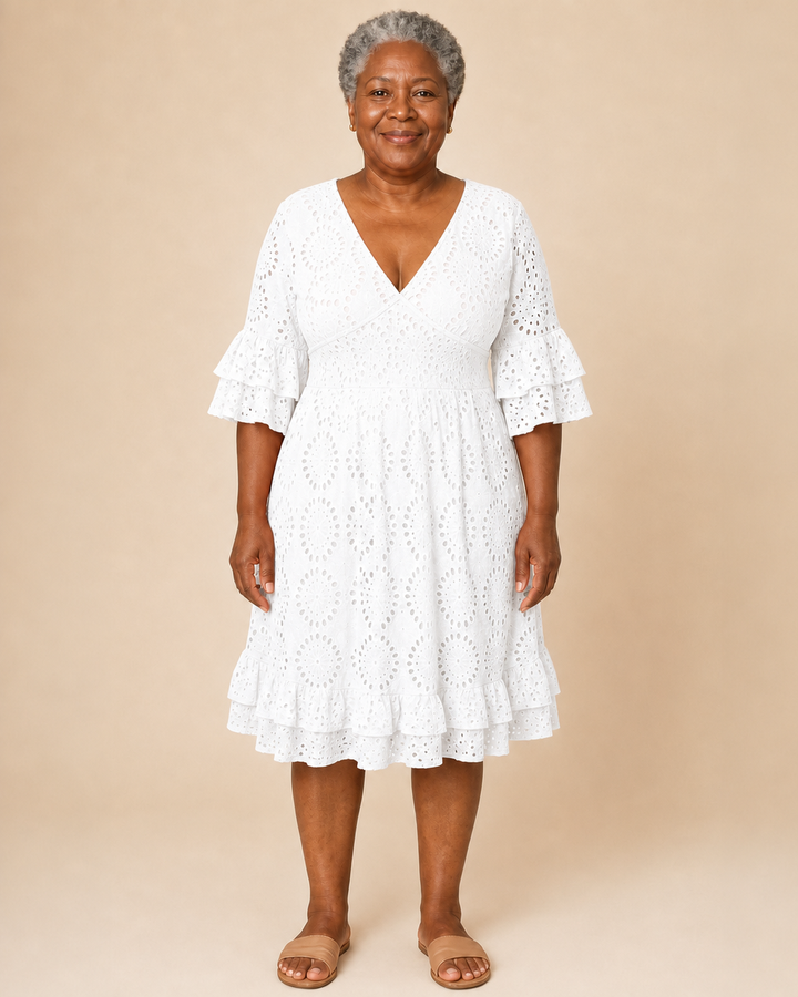 Estelline | Flutter-Sleeve Lace Wrap Dress