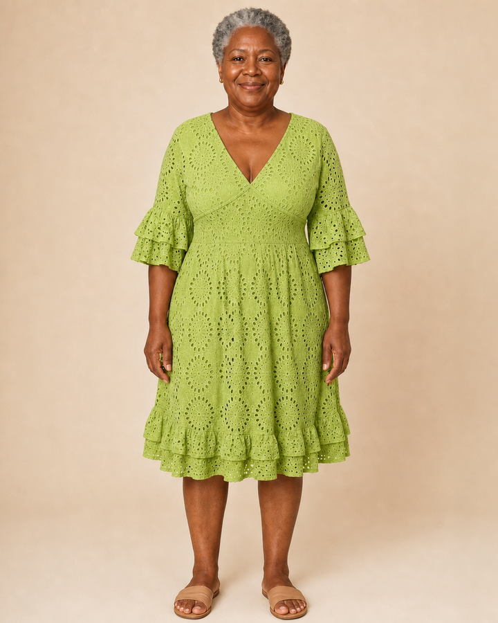 Estelline | Flutter-Sleeve Lace Wrap Dress