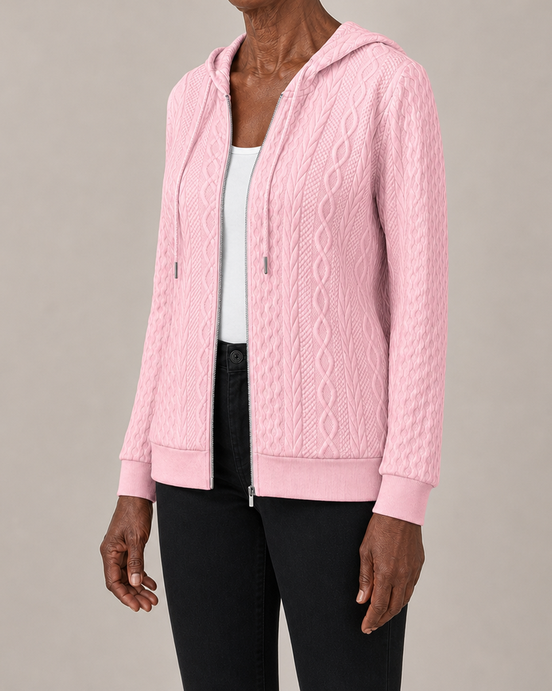 Sue | Cable-Knit Zip-Up Hoodie Coat