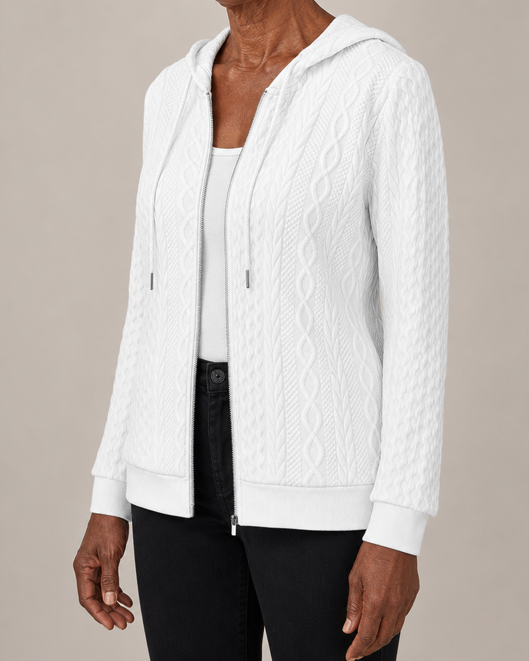 Sue | Cable-Knit Zip-Up Hoodie Coat