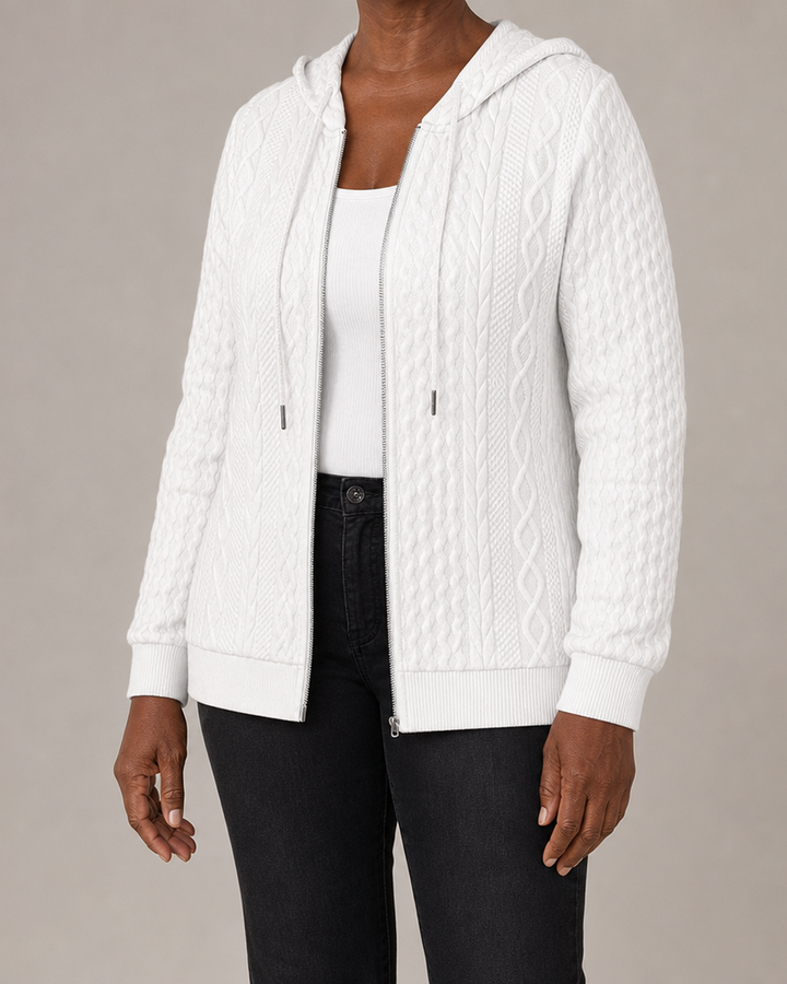 Amara | Textured Cable-Knit Zip-Up Hoodie
