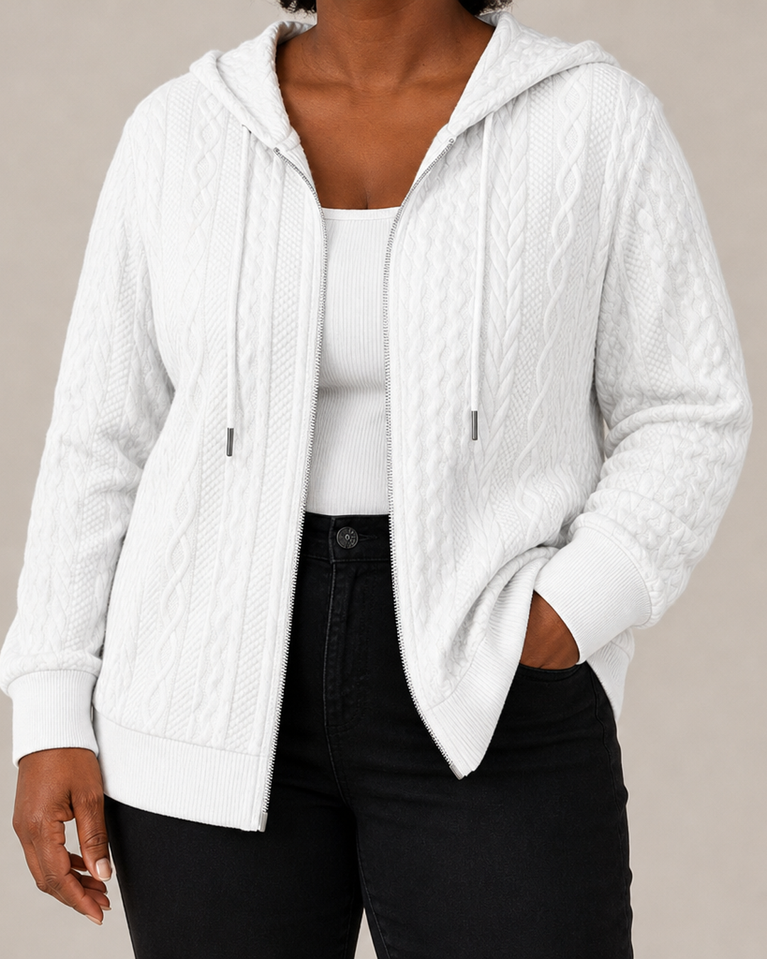 Amara | Textured Cable-Knit Zip-Up Hoodie