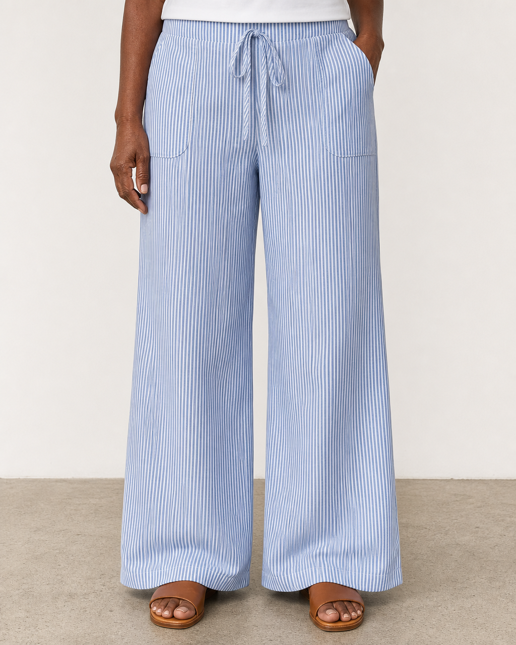 Amber | Elegant Drawstring Wide-leg Pants — Blue