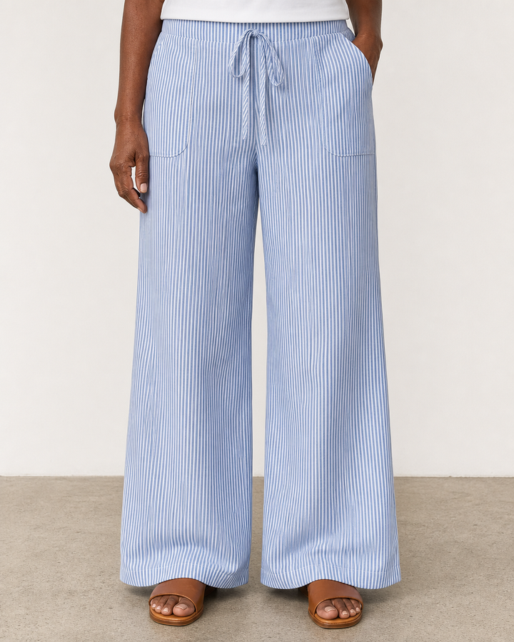 Amber | Elegant Drawstring Wide-leg Pants — Blue