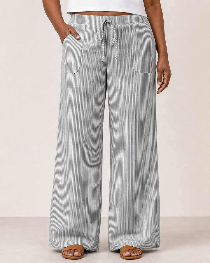 Amber | Elegant Drawstring Wide-leg Pants — Grey