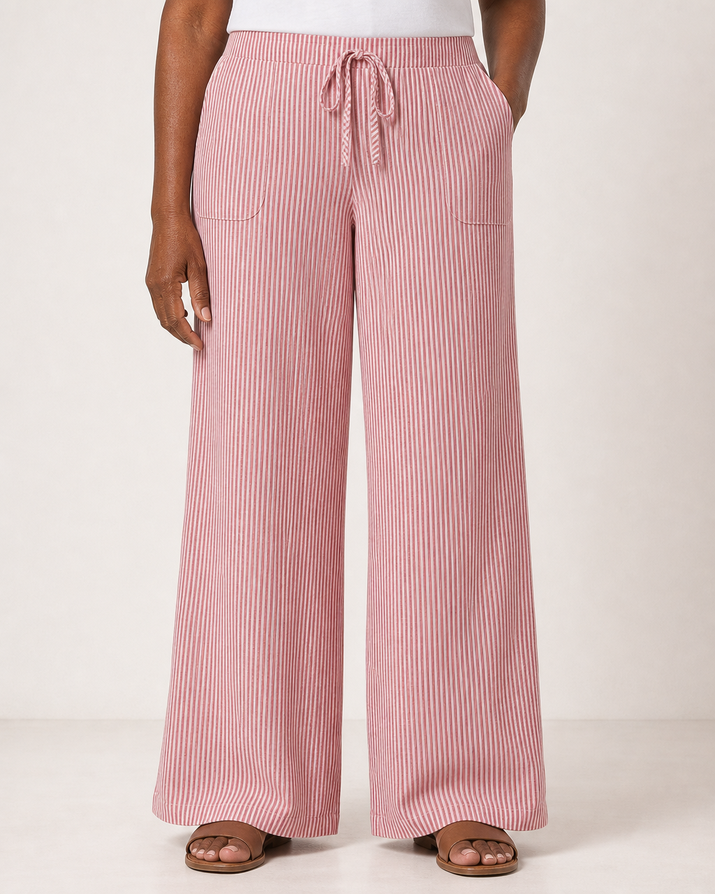 Amber | Elegant Drawstring Wide-leg Pants — Pink