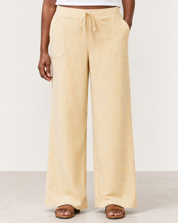 Amber | Elegant Drawstring Wide-leg Pants — Yellow