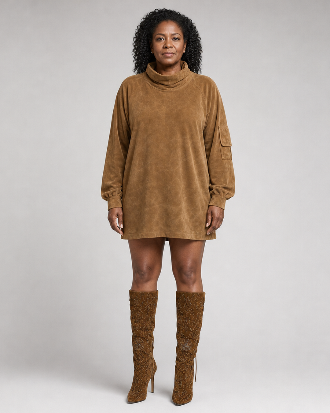 Lynda | Oversized Turtleneck Suede Mini Dress Cargo Pockets