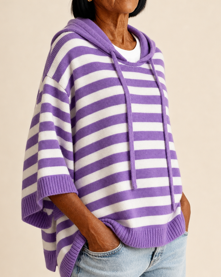 Anais – Purple Striped Poncho Sweater