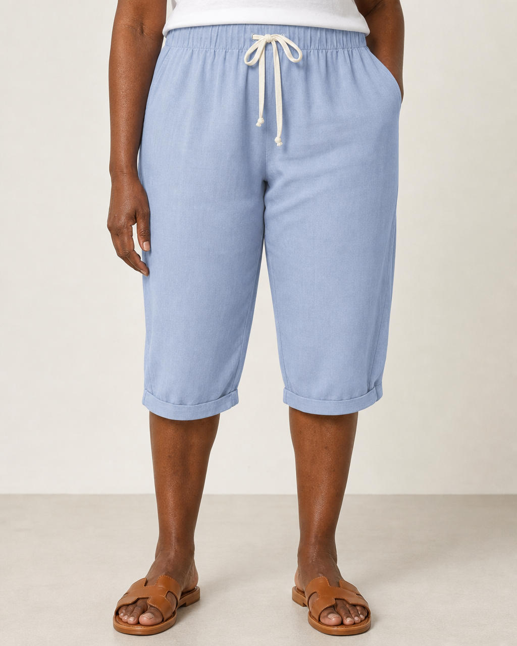 Anne | Relaxed Casual Capri Shorts — Blue