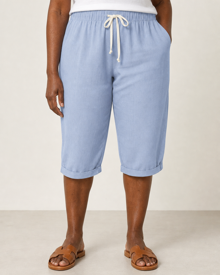 Anne | Relaxed Casual Capri Shorts — Blue