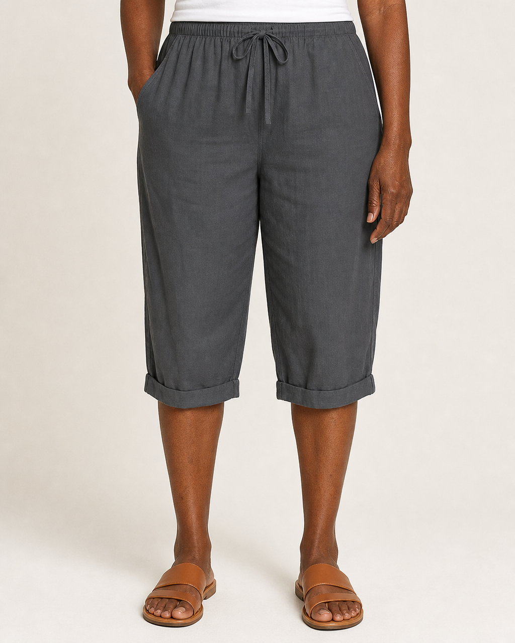 Anne | Relaxed Casual Capri Shorts — Dark Gray