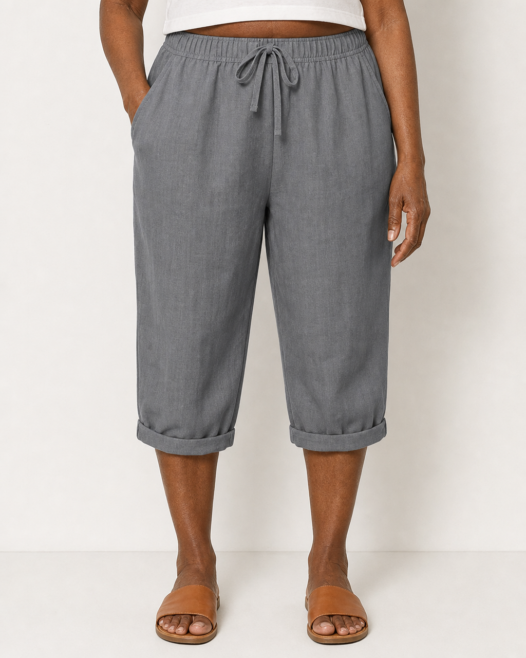 Anne | Relaxed Casual Capri Shorts — Gray