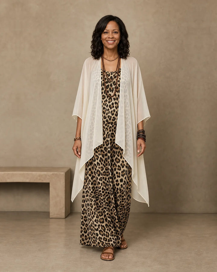 Tierra | Leopard Maxi Dress & Chiffon Cardigan Set
