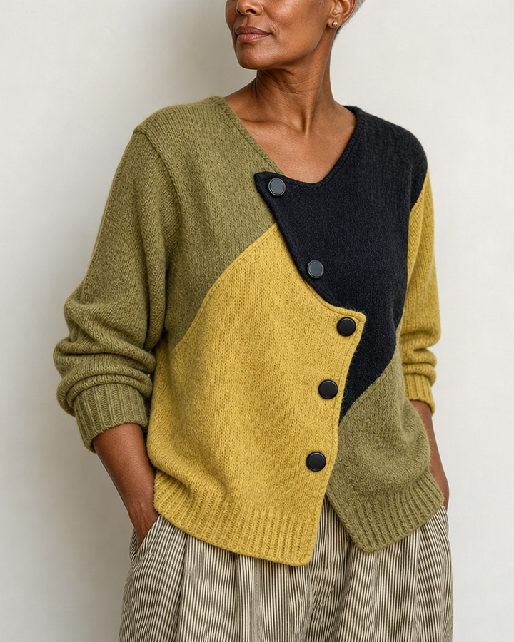 Artistic | Cozy Asymmetric Color-block Knit Sweater