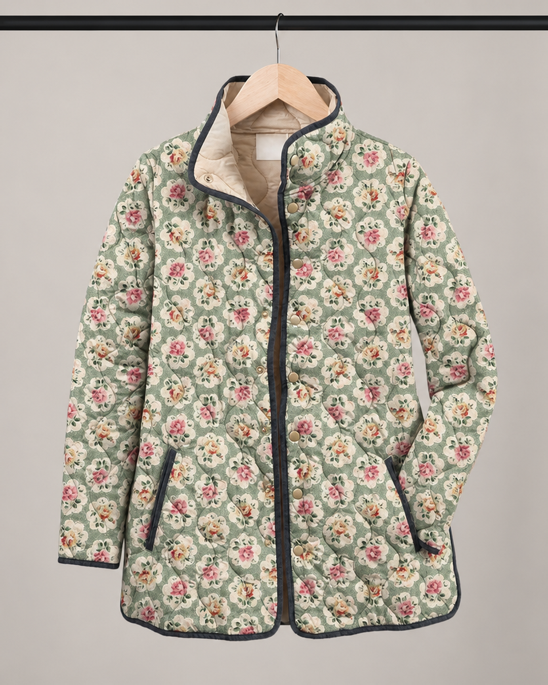 Aveline | Vintage Floral Art Print Quilted Jacket