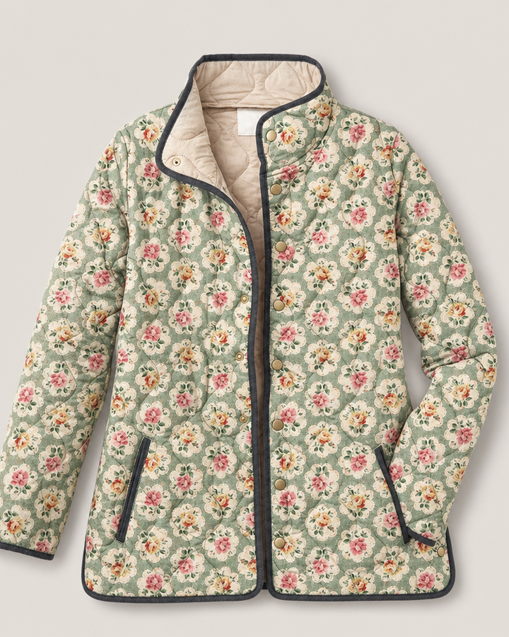 Aveline | Vintage Floral Art Print Quilted Jacket