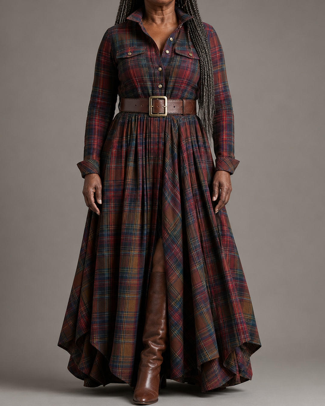 Dianne | Long Checked Dress With Belt