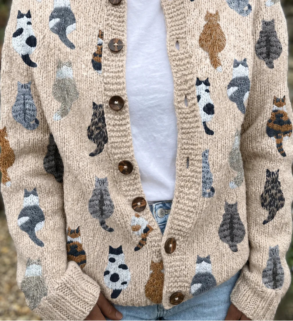 Amara | Cozy Cat Print Cardigan