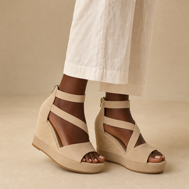 Bessie – Comfortable Wedge Sandals - Beige