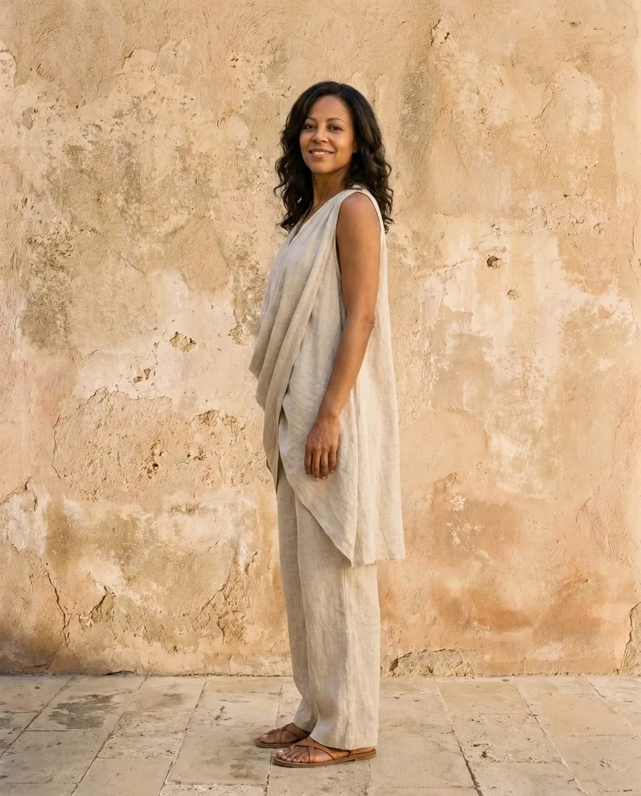 Serena | Sleeveless V-Neck Linen-Blend Set