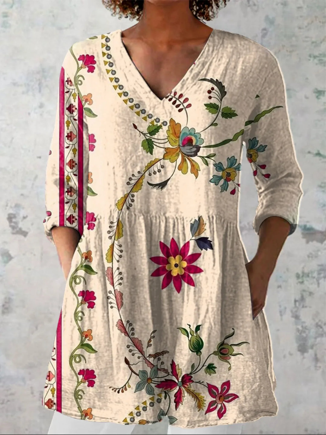 Oni | Long Blouse with V-Neck