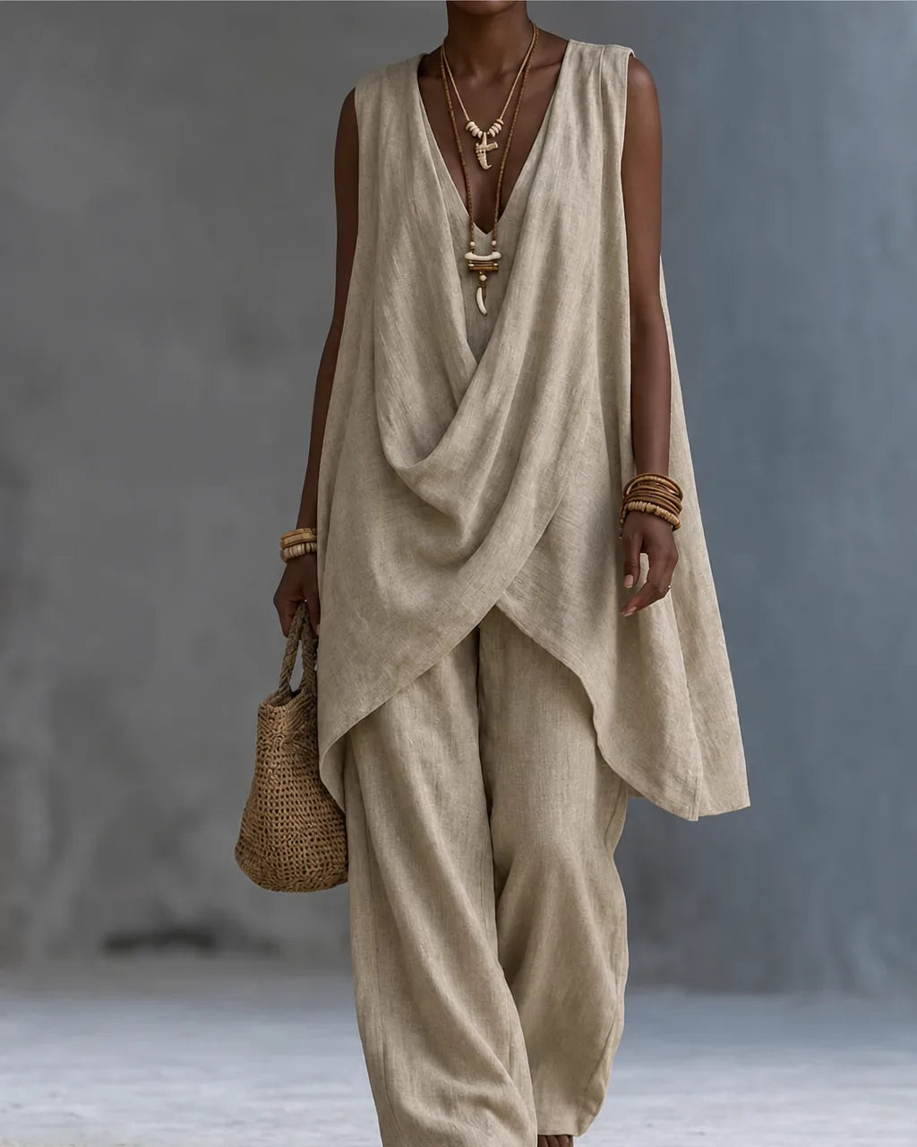 Anais | Bohemian Embroidered Linen-Look Set