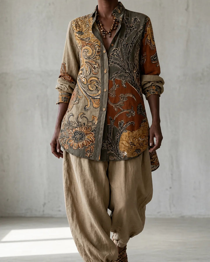 Fleurine | Vintage Embroidered Linen-Look Set