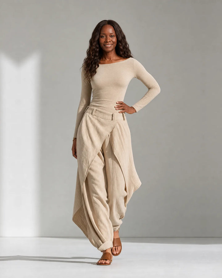 Jada | Boat Neck Top and layered wide-leg trouser set